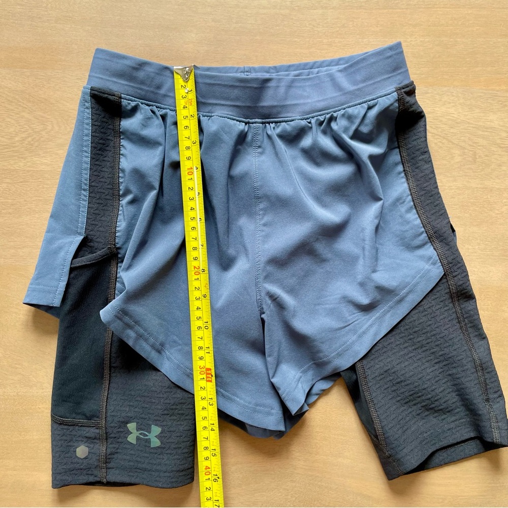 Under Armour Rush Athletic Compression Shorts Blue and Black Performance Design - Picture 9 of 9